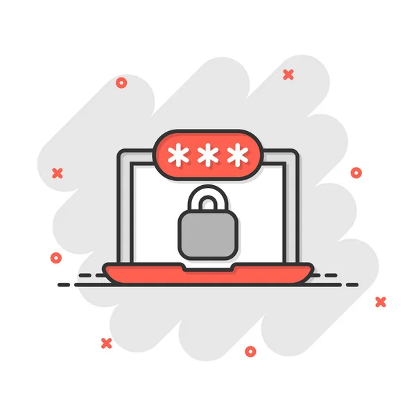Portatile Con Icona Della Password Stile Piatto Illustrazione Vettoriale Accesso — Vettoriale Stock