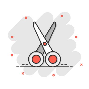 Düz bir makas simgesi. Beyaz izole arkaplanda ekipman vektör illüstrasyonunu kes. Kesici iş konsepti.