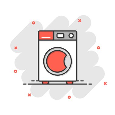 Çamaşır makinesi simgesi düz stil. Beyaz izole arkaplanda çamaşır makinesi çizimi. Çamaşır işi konsepti.