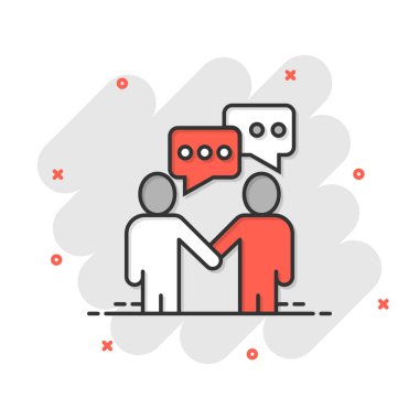 Komik bir jest ikonu. Beyaz izole edilmiş arka planda insanların el sıkışması çizgi film vektör çizimi. El sıkışma, sıçrama etkisi iş konsepti.