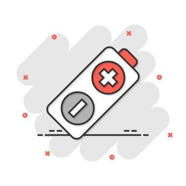 Vektör karikatür şarj seviyesi göstergesi simgesi. Pil tabelalı resimli resim. Toplayıcı iş sıçrama etkisi konsepti.