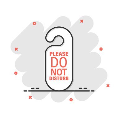 Çizgi roman tarzında otel tabela ikonunu rahatsız etmeyin. Beyaz izole edilmiş arka planda Inn karikatür vektör çizimi. Pansiyon temiz oda su sıçratma etkisi iş konsepti.