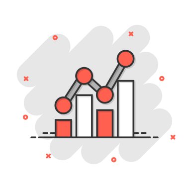 Çizgi roman tarzında grafik simgesi. Ok, beyaz izole edilmiş arka planda çizgi film vektör çizimi oluşturur. Analiz sıçrama etkisi iş konsepti.