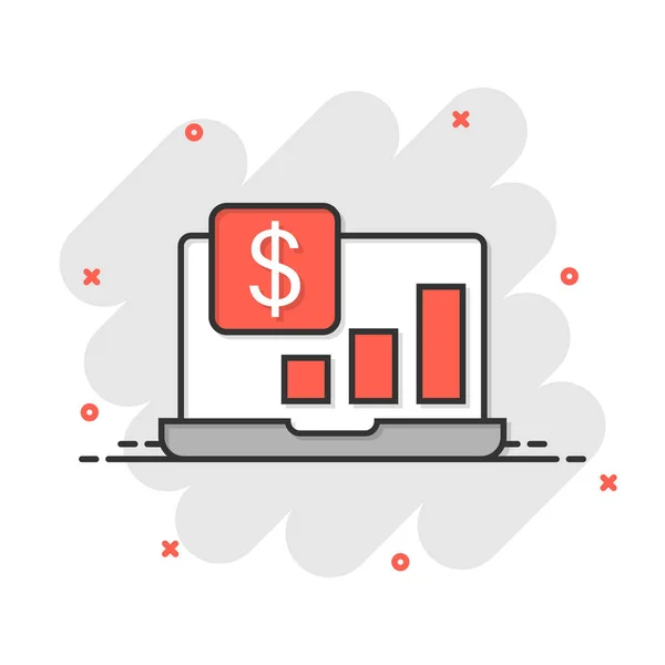 Laptop Computer Chart Icon Comic Style Money Diagram Cartoon Vector — Stock Vector