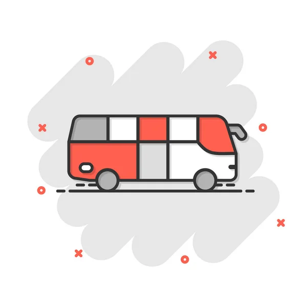 漫画風のバスアイコン 白い隔離された背景のコーチの漫画のベクトルイラスト 自動バス車スプラッシュ効果ビジネスコンセプト — ストックベクタ