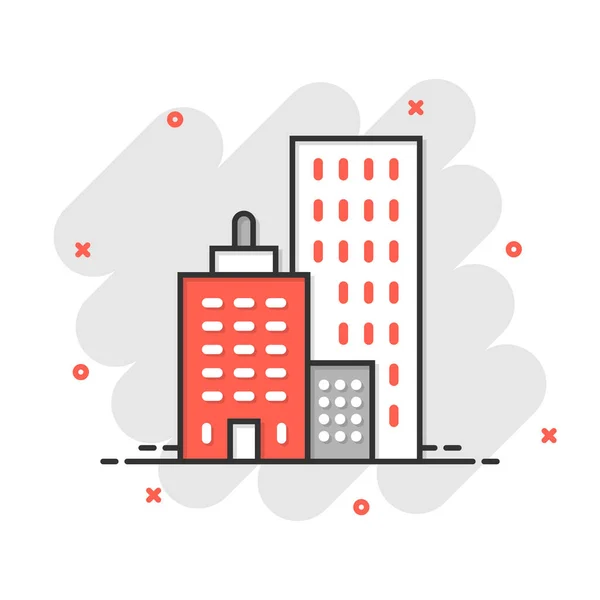 Icono Del Edificio Estilo Cómico Ciudad Rascacielos Apartamento Dibujo Animado — Archivo Imágenes Vectoriales