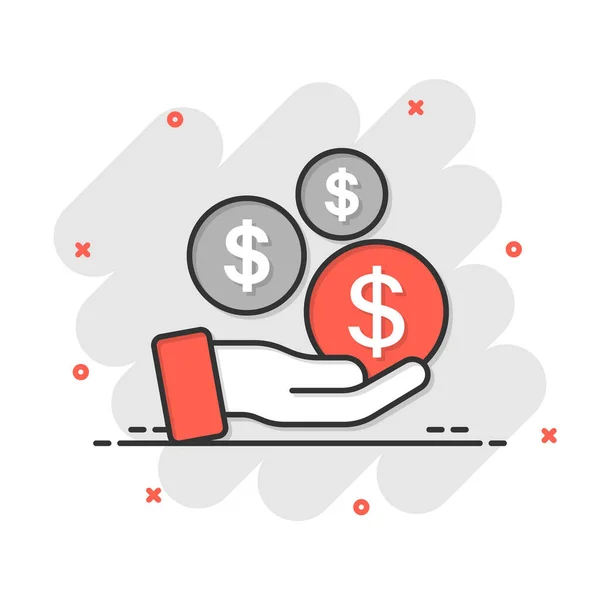 Remuneration Icon Comic Style Money Hand Cartoon Vector Illustration White — Stock Vector