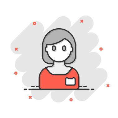 Çizgi roman tarzında kadın yüzü ikonu. İnsanlar beyaz arka planda vektör çizimleri yapıyor. Ortaklık su sıçratma etkisi iş kavramı.