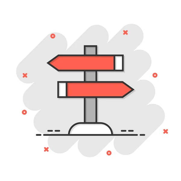 Icône Signalisation Carrefour Dans Style Comique Direction Route Illustration Vectorielle — Image vectorielle