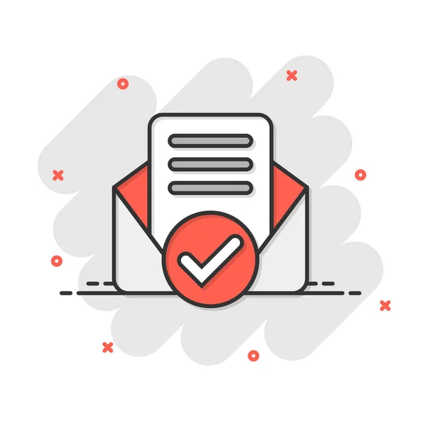 Envelope Confirmed Document Icon Comic Style Verify Cartoon Vector Illustration — Stock Vector