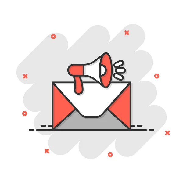 Ícone Notificação Envelope Estilo Cômico Email Com Alto Falante Desenho — Vetor de Stock