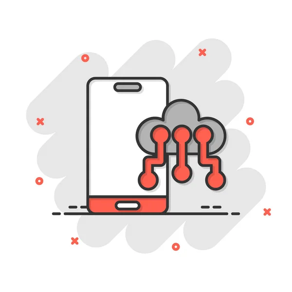 Smartphone Con Icono Nube Estilo Cómico Teléfono Red Almacenamiento Ilustración — Archivo Imágenes Vectoriales