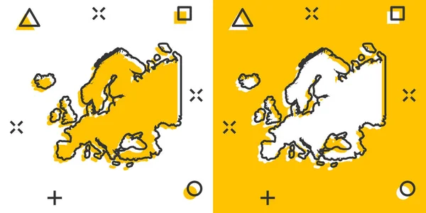 Icône Carte Europe Colorée Bande Dessinée Dans Style Comique Europe — Image vectorielle