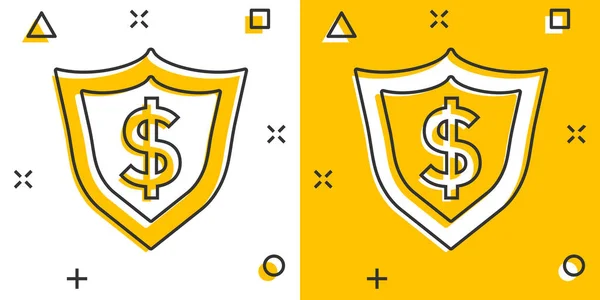Escudo Desenho Animado Vetorial Com Ícone Dinheiro Estilo Cômico Escudo — Vetor de Stock