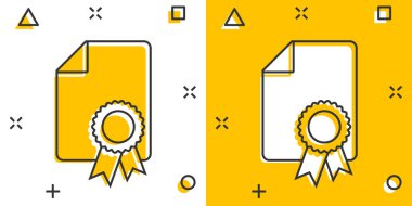 Çizgi roman tarzında vektör karikatür ikonu. Diploma resimli resim imzası. Sertifika belgesi iş sıçrama etkisi kavramı.