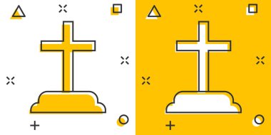 Vektör karikatür cadılar bayramı mezar ikonu, komik bir tarzda. Gravstone tabela resimli resim. Rip business sıçrama etkisi konsepti.