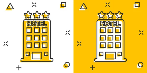 Icono Hotel Dibujos Animados Vectorial Estilo Cómico Signo Torre Ilustración — Vector de stock