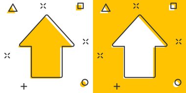 Vektör karikatür okunun çizgi roman tarzında simgesi. İleri ok işareti resimli resim. İmleç iş sıçrama etkisi konsepti.