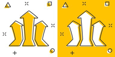 Vektör karikatür okunun çizgi roman tarzında simgesi. İleri ok işareti resimli resim. İmleç iş sıçrama etkisi konsepti.