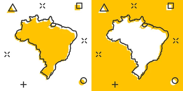 Векторная Карикатура Карту Бразилии Комическом Стиле Бразилия Подписывает Иллюстрационную Пиктограмму — стоковый вектор