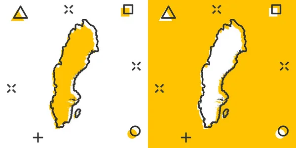 Векторный Карикатурный Образ Карте Швеции Комическом Стиле Швеция Подписывает Иллюстрационную — стоковый вектор
