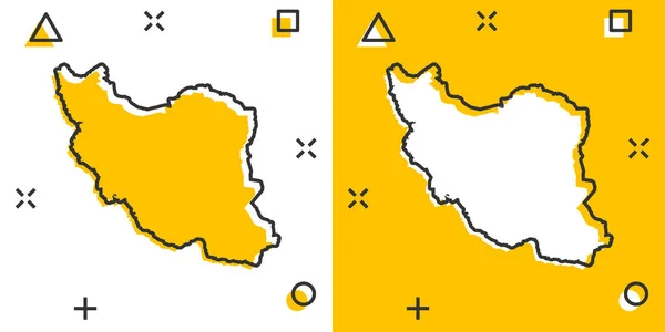Векторная Икона Карты Ирана Комическом Стиле Иран Подписывает Иллюстрационную Пиктограмму — стоковый вектор