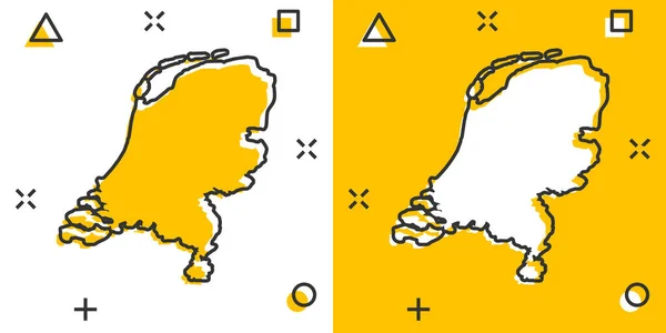 Векторный Карикатурный Образ Карте Нидерландов Комическом Стиле Нидерланды Подписывают Иллюстрационную — стоковый вектор