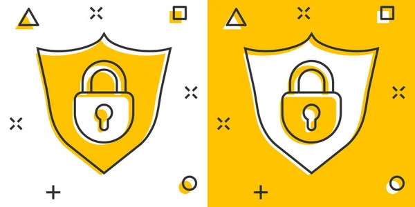Vector Cartoon Lock Shield Security Icon Comic Style Protection Illustration — Stock Vector