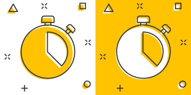 Çizgi roman tarzında saat simgesi. Beyaz izole edilmiş arka planda zaman yönetimi vektör çizimi. Zamanlayıcı iş konsepti sıçrama etkisi.
