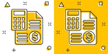 Çizgi roman tarzında para hesaplama simgesi. Beyaz izole arka planda bütçe bankacılık vektör çizimi. Finansal ödeme etkisi iş konsepti.
