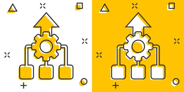 Icona Miglioramento Stile Comico Progetto Gear Illustrazione Vettoriale Cartone Animato — Vettoriale Stock