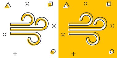 Çizgi roman tarzında rüzgar ikonu. Beyaz izole edilmiş arka planda hava karikatürü vektör çizimi. Rüzgâr sıçrama etkisi iş konsepti.