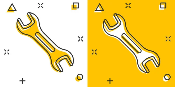 Wrench Icon Comic Style Spanner Key Cartoon Vector Illustration White — Stock Vector