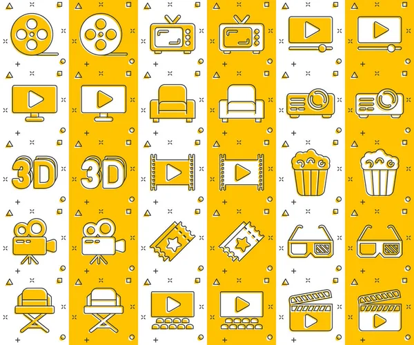 Iconos Línea Cine Estilo Cómico Entretenimiento Conjunto Ilustración Vectorial Dibujos — Archivo Imágenes Vectoriales