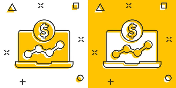 Laptop Computerdiagramm Ikone Comic Stil Cartoon Vektor Illustration Des Gelddiagramms — Stockvektor