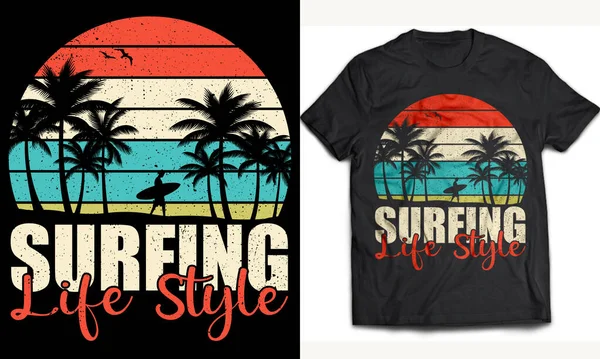 Surf Shirt Design Surf Stile Vita Grafica — Vettoriale Stock