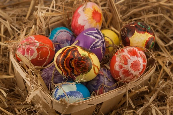 Easter, egg, eggs, decoration, decorated, hay, yellow, paint,   colour, color,  celebrations — Stock Photo, Image