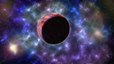 Uzay sis. Güneş tutulması. Uzak yıldız