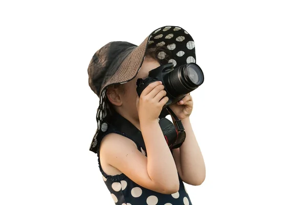 Niño en estudio con cámara profesional — Foto de Stock