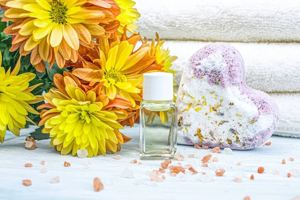 Bath Salt Floral Fragrance Nature Spa Composition Essential Oil Salt — Stock Photo, Image