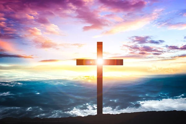 Das Kreuz Gottes Den Sonnenstrahlen Hintergrund Der Religionen — Stockfoto