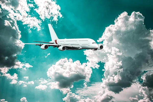 하늘을 배경으로 비행기 여객기 — 스톡 사진