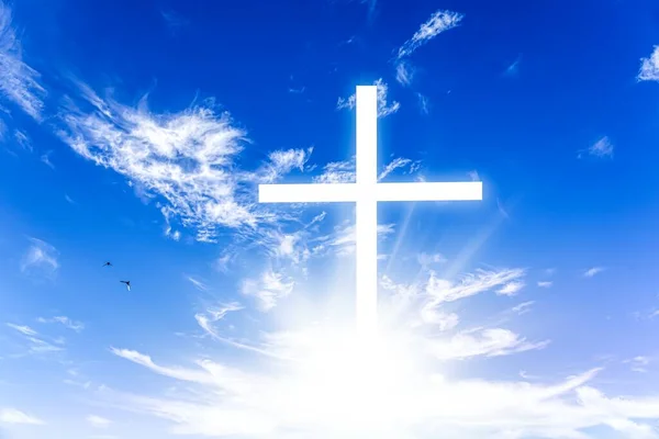 Das Kreuz Gottes Den Sonnenstrahlen Hintergrund Der Religionen — Stockfoto