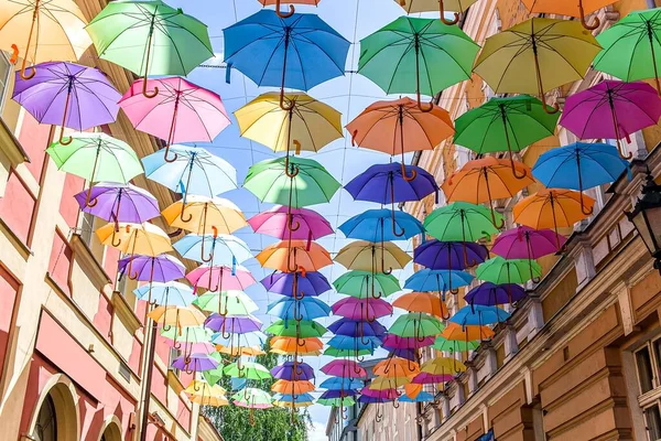 Fond Parapluies Colorés Décorations Rue — Photo