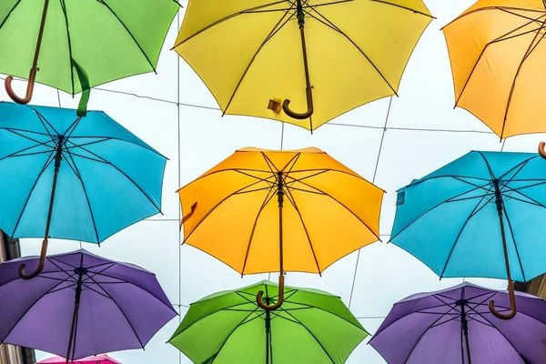Umbrellas Cloudy Weather City Background Sky — 스톡 사진