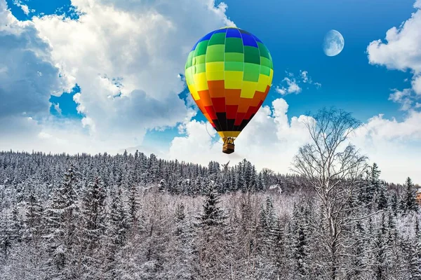 Balloon Flies Sky Winter Landscape Height — Stock fotografie