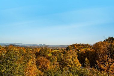 Güzel güneşli bir sonbahar mavi bir gökyüzüne karşı