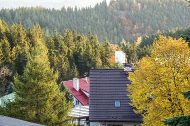 Evin yeni güzel çatısının penceresinden manzara
