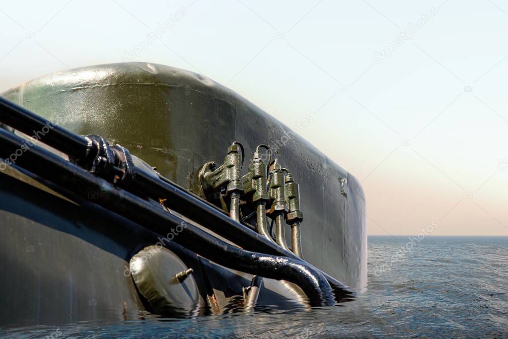 the submarine begins surfacing or diving. retro technology