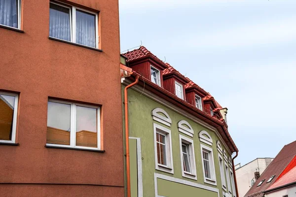 Fachada Antiguo Edificio Residencial Calle Ciudad Centro Histórico Polonia — Foto de Stock